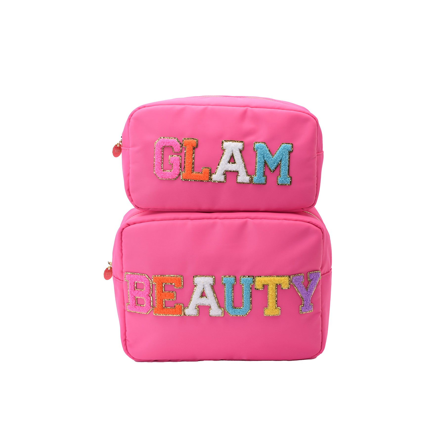Candy Pink “Glam & Beauty” Bundle, Large & Medium Pouch - The Happy Tribe