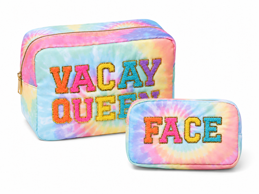 Vacay Queen Tie Dye Bundle, Large Pouch & Face Pouch Set