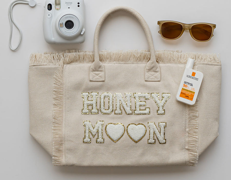 Cream St Bart’s Tote Bag – “Honeymoon” Edition, Chic Bridal Travel Tote