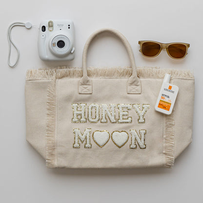 Cream St Bart’s Tote Bag – “Honeymoon” Edition, Chic Bridal Travel Tote - The Happy Tribe