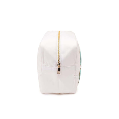 White Large Pouch - Blue "Baby Stuff" - The Happy Tribe