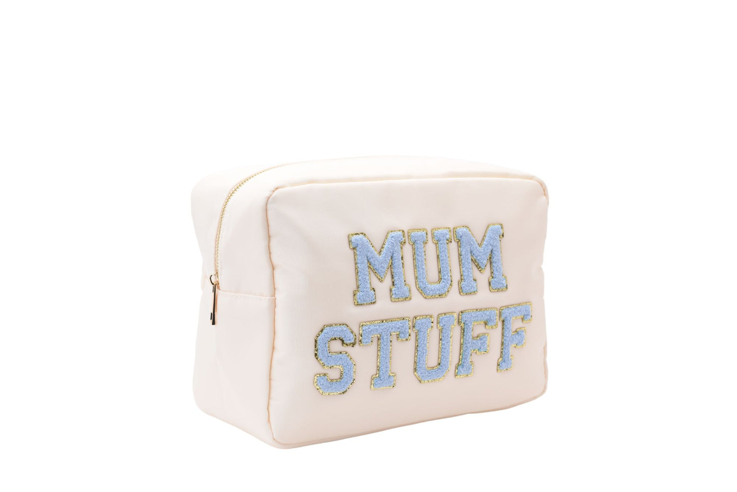 "Mum Stuff" Large Pouch, Cream with Blue Letters