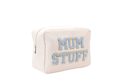 "Mum Stuff" Large Pouch, Cream with Blue Letters