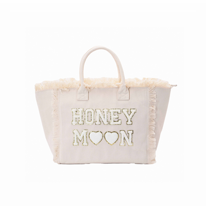 Cream St Bart’s Tote Bag – “Honeymoon” Edition, Chic Bridal Travel Tote - The Happy Tribe