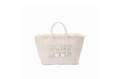 Cream St Bart’s Tote Bag – “Honeymoon” Edition, Chic Bridal Travel Tote - The Happy Tribe