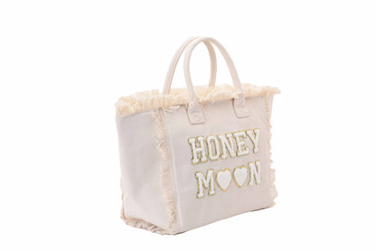 Cream St Bart’s Tote Bag – “Honeymoon” Edition, Chic Bridal Travel Tote - The Happy Tribe
