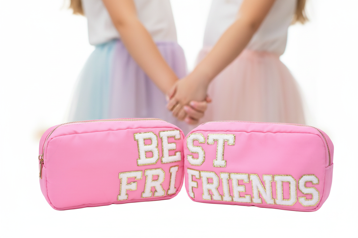 "Best Friends" Pouch Duo, Candy Pink, Set of 2