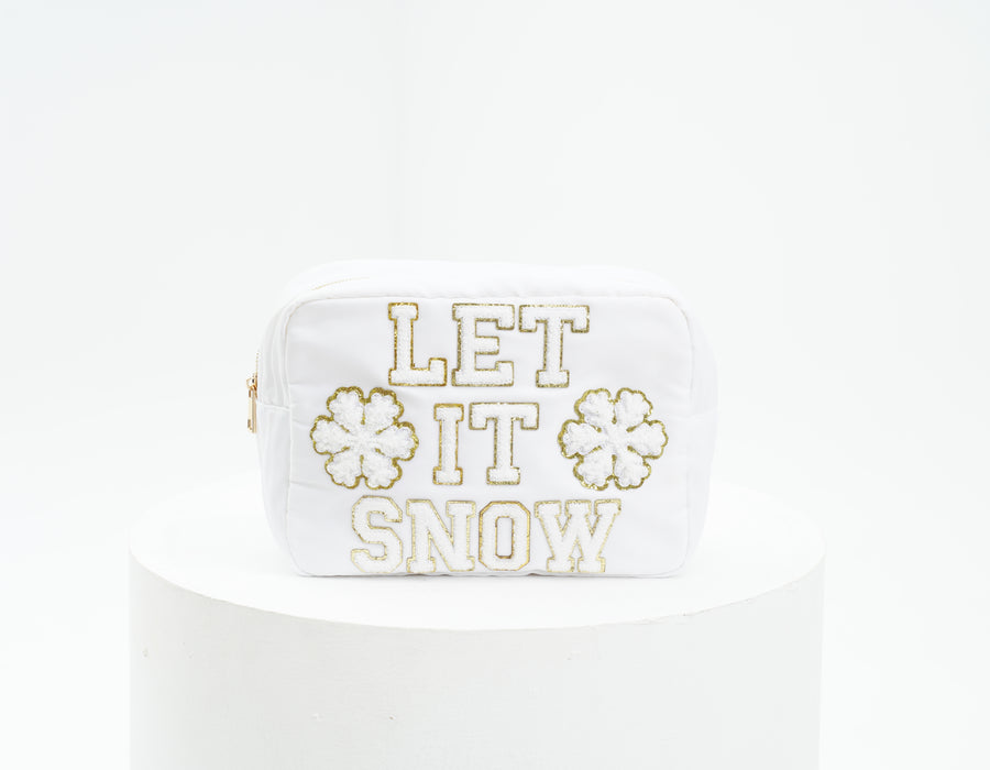 Large White Christmas Pouch – “Let It Snow”