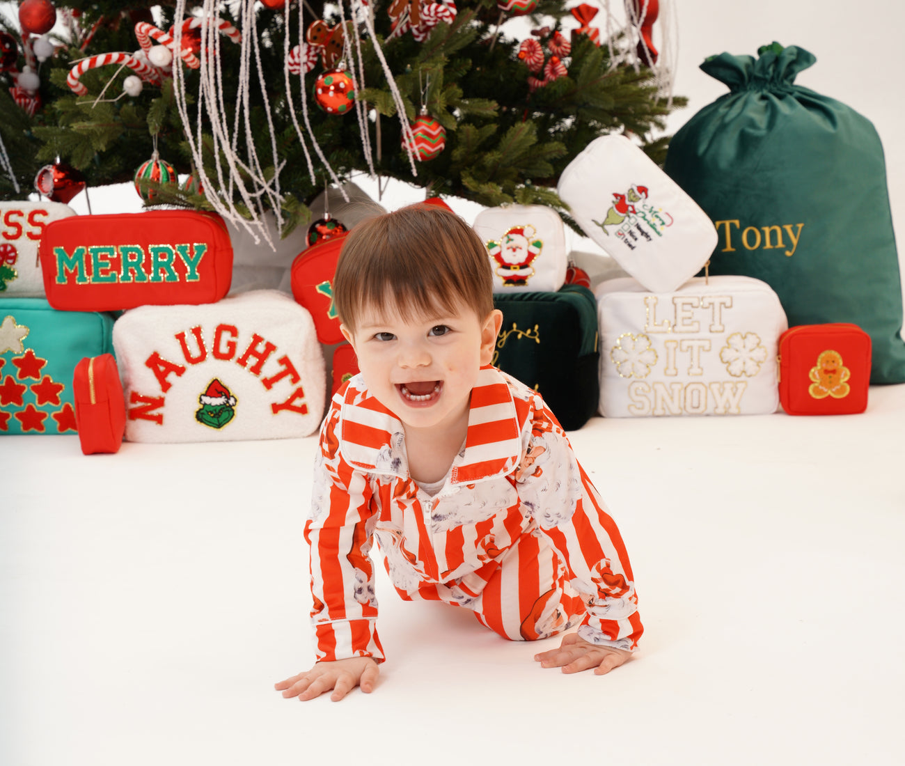 Baby Personalised Santa Stripe Jersey Zip Sleepsuit