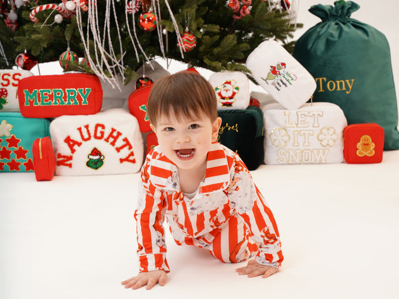 Baby Personalised Santa Stripe Jersey Zip Sleepsuit