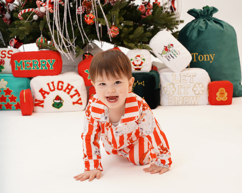 Baby Personalised Santa Stripe Jersey Zip Sleepsuit