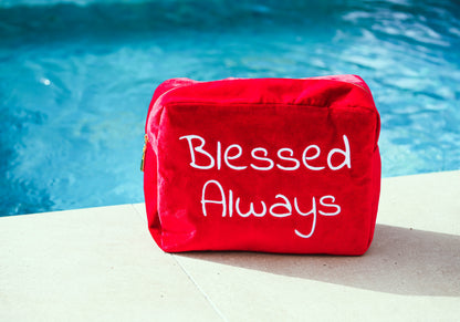 "Blessed Always" Large Velvet Pouch, Red