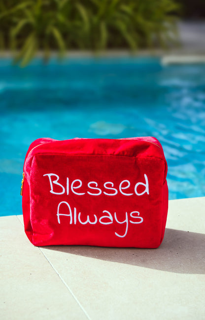 "Blessed Always" Large Velvet Pouch, Red