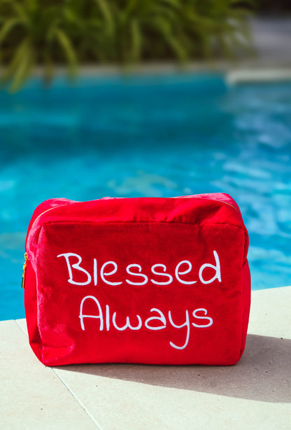 "Blessed Always" Large Velvet Pouch, Red