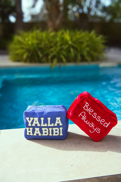 "Blessed Always" Large Velvet Pouch, Red