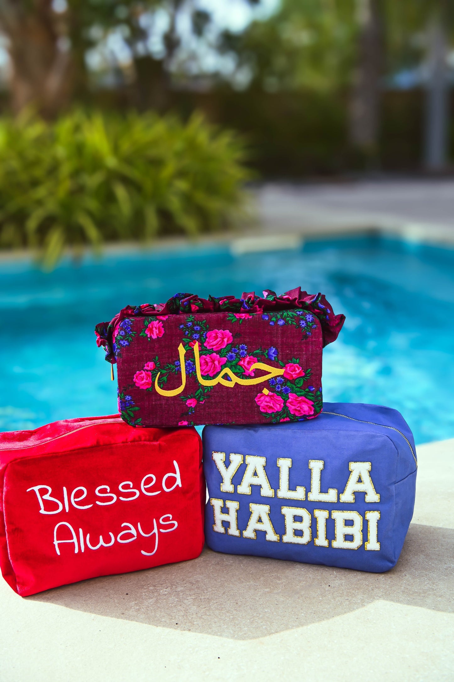 "Blessed Always" Large Velvet Pouch, Red