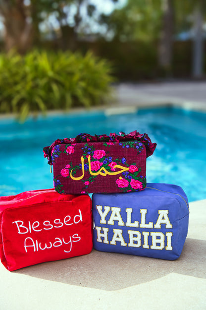 "Blessed Always" Large Velvet Pouch, Red