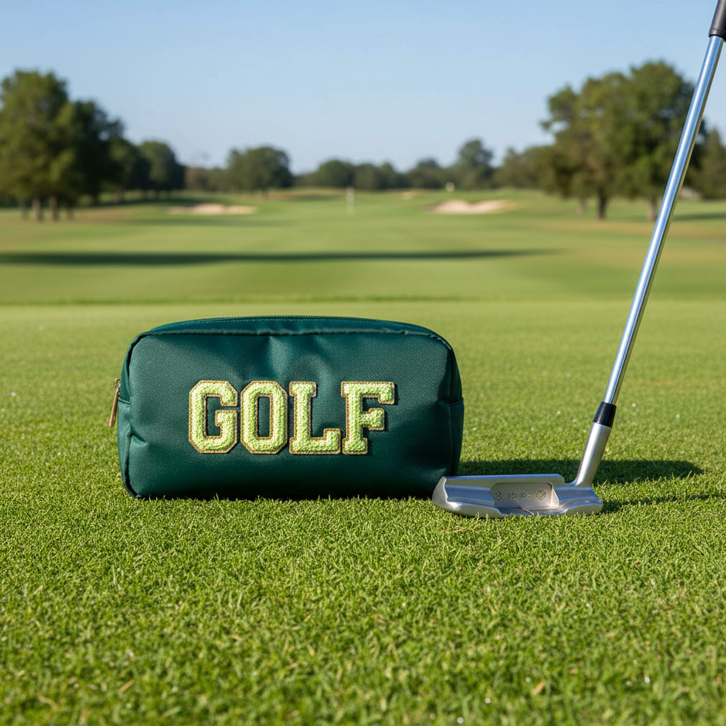 Bottle Green Medium Pouch - "GOLF" - The Happy Tribe