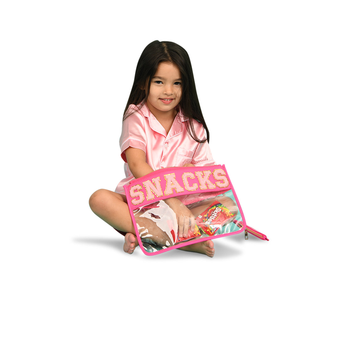 Travel Pouch - Baby Pink "Snacks" - The Happy Tribe