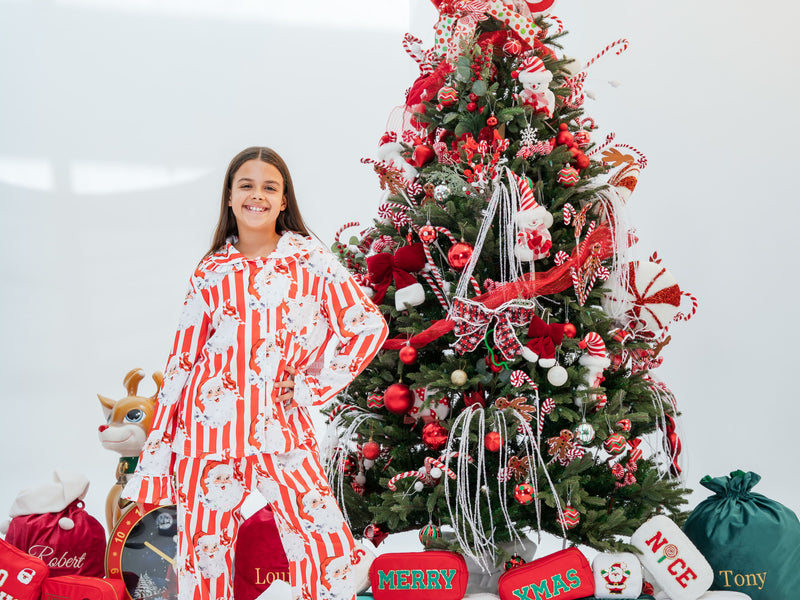 Girls Personalised Santa Stripe PJs