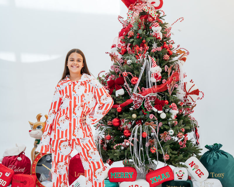 Girls Personalised Santa Stripe PJs