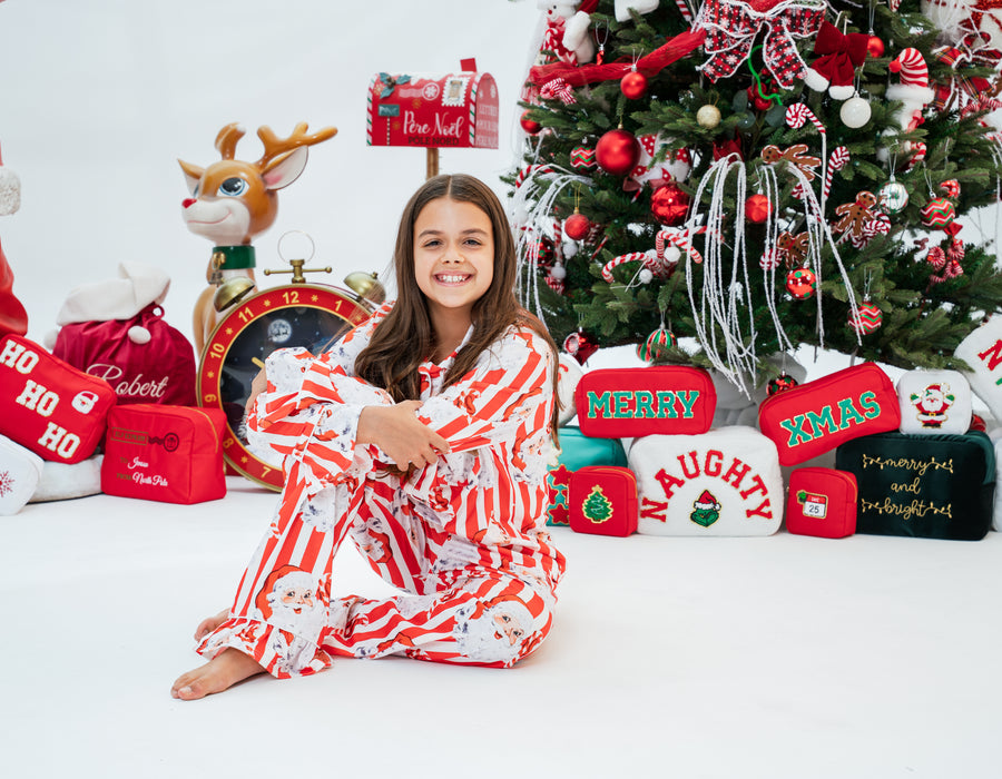 Girls Personalised Santa Stripe PJs