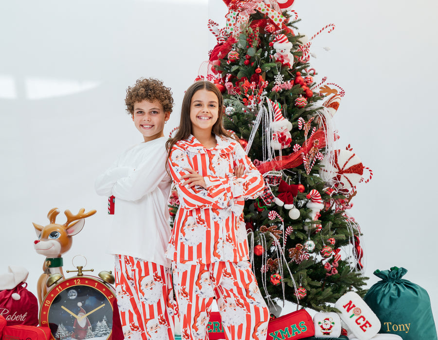 Girls Personalised Santa Stripe PJs