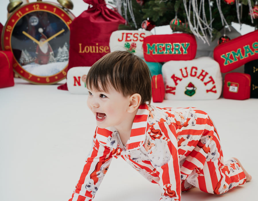Baby Personalised Santa Stripe Jersey Zip Sleepsuit
