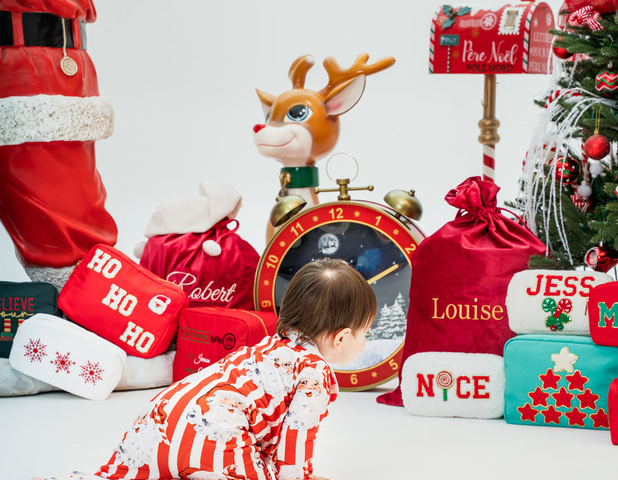 Baby Personalised Santa Stripe Jersey Zip Sleepsuit