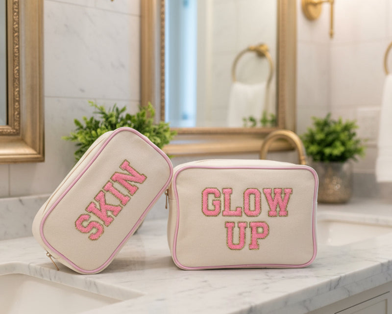 Cream with Baby Pink Trim Large Pouch - 