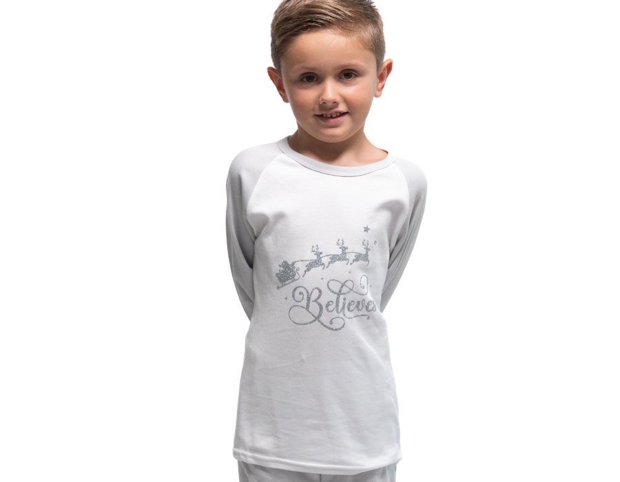 Grey Personalised Children's  'Believe' Christmas Pjs