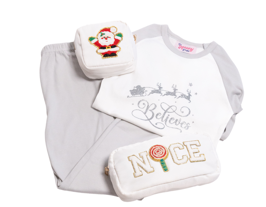 Grey Personalised Children's  'Believe' Christmas Pjs