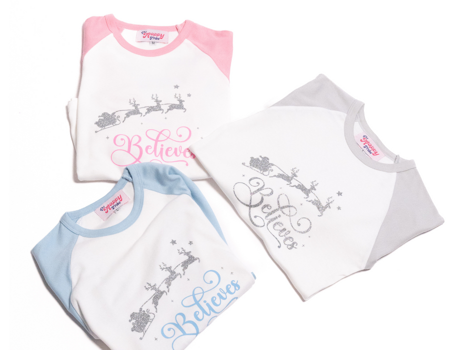 Grey Personalised Children's  'Believe' Christmas Pjs