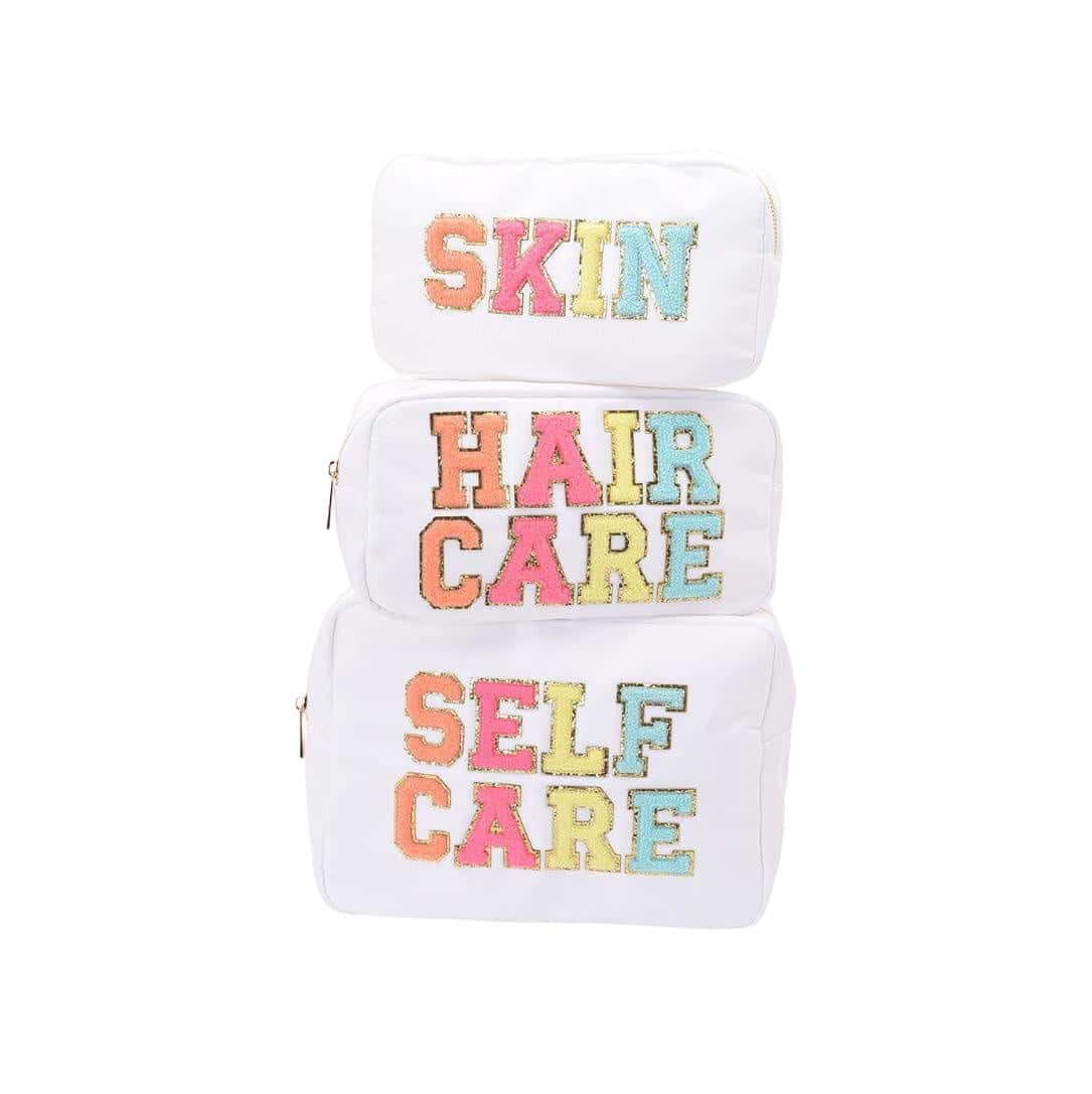 White Medium "Hair Care” Pouch. - The Happy Tribe