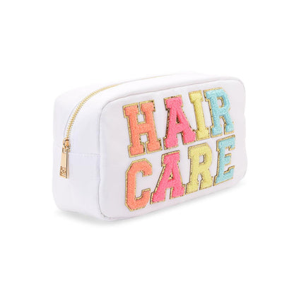 White Medium "Hair Care” Pouch. - The Happy Tribe