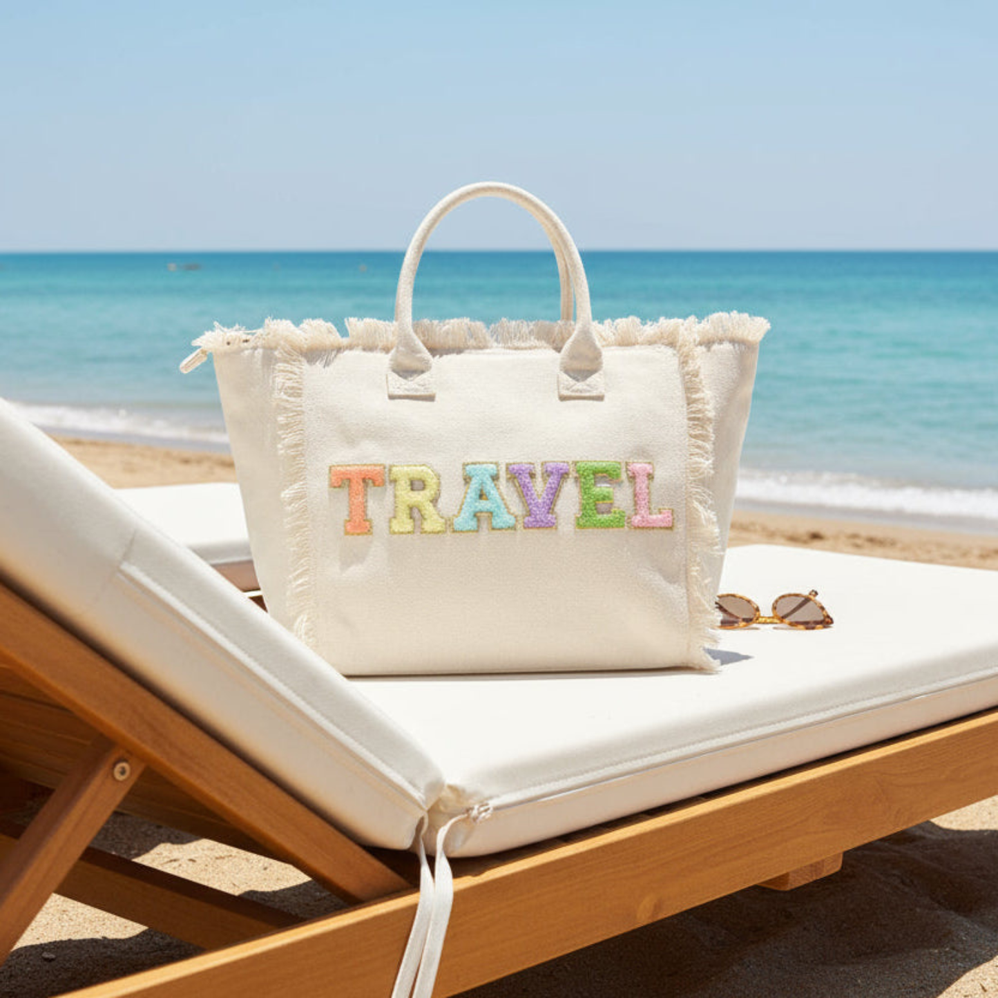 "Travel" Saint Barth Tote Bag, Cream