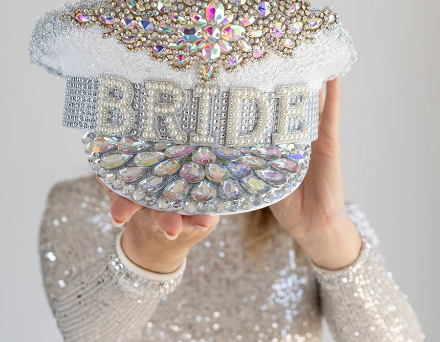 Embellished Bridal Hat – Luxe Pearl “Bride” Hat for Hen Parties & Bridal Showers