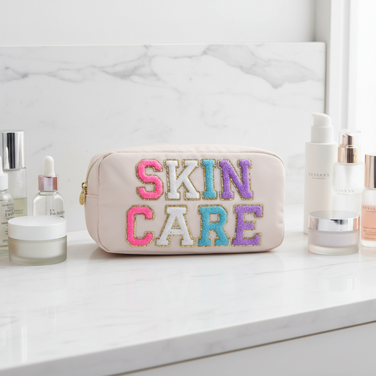 Cream Medium "SKIN CARE" Pouch - The Happy Tribe