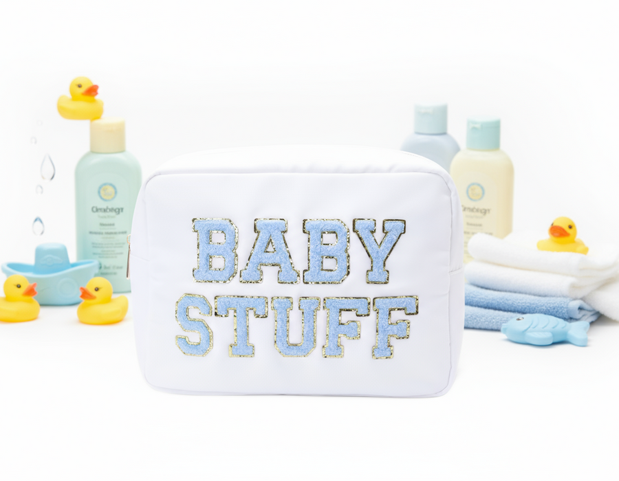 White Large Pouch, Baby Blue 