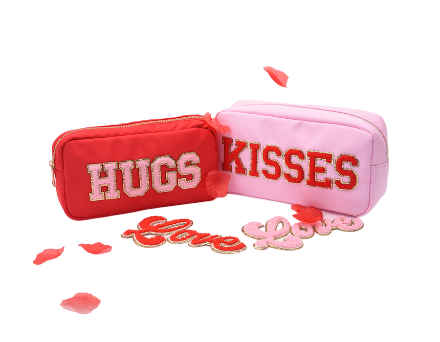 Red & Baby Pink Pouch Set “Hugs & Kisses”