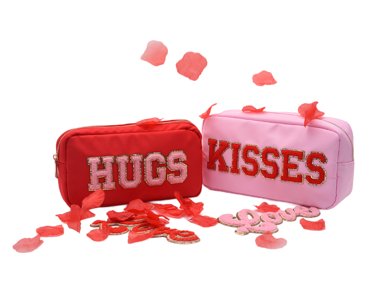 Red & Baby Pink Pouch Set “Hugs & Kisses”