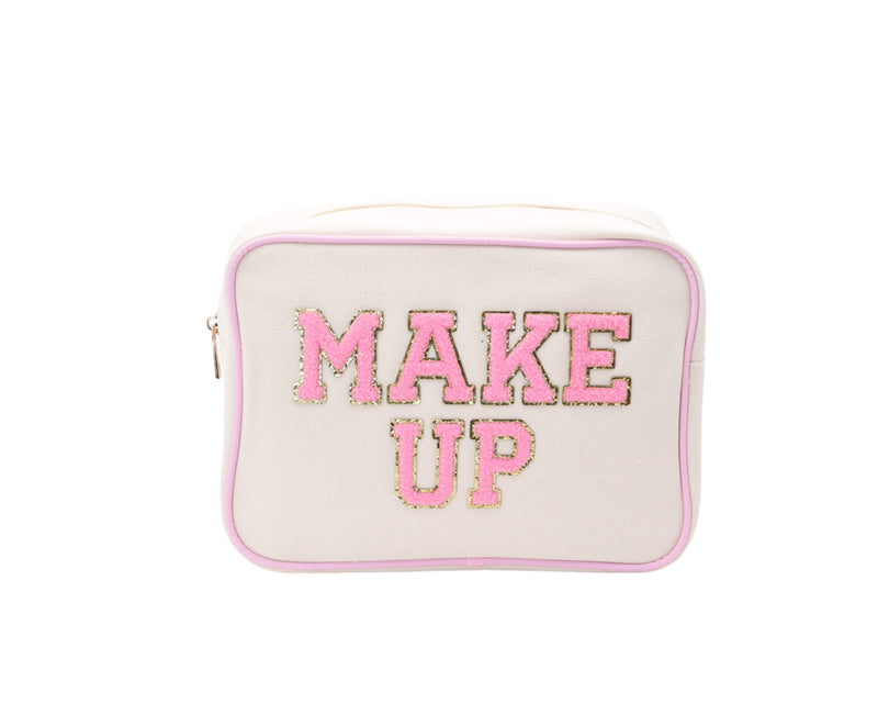 Cream with Baby Pink Trim Large Pouch - 