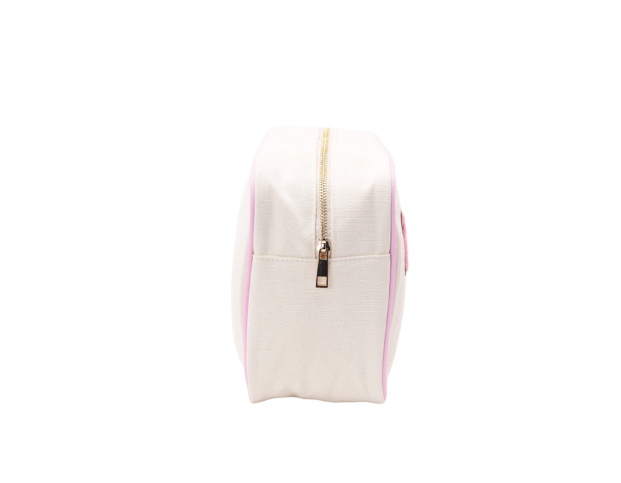 Cream with Baby Pink Trim Large Pouch - 