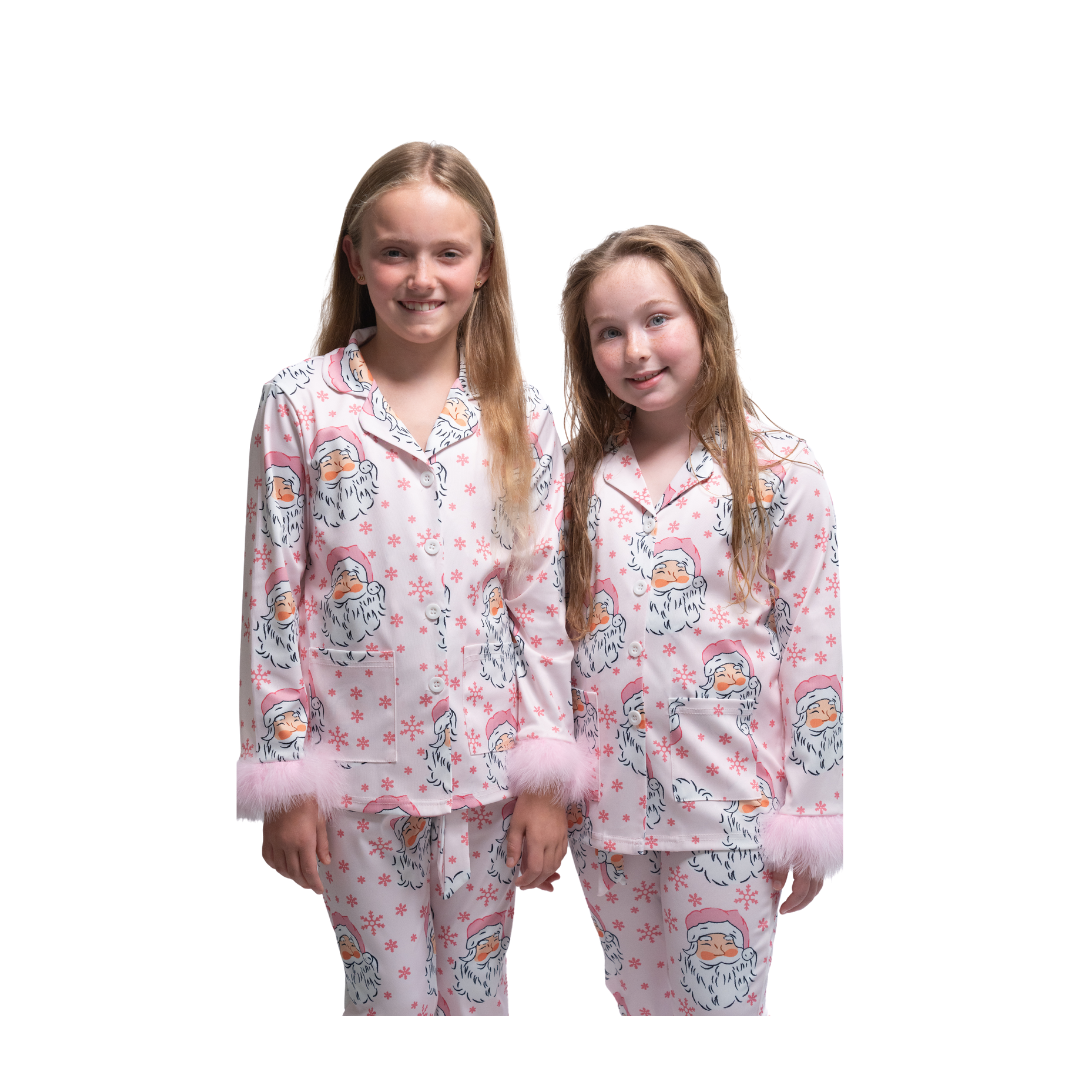 Children's Pink Santa PJs with Feathers