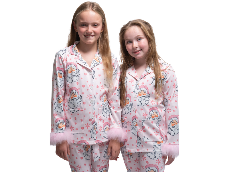 Children's Pink Santa PJs with Feathers