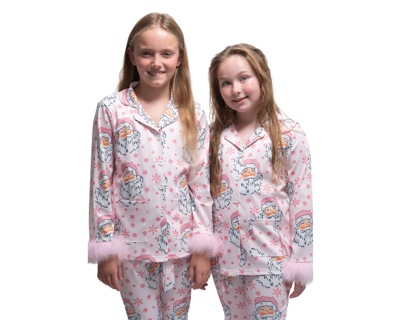 Children's Pink Santa PJs with Feathers