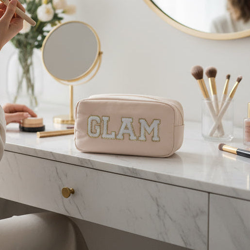 Cream Medium Pouch - "Glam" - The Happy Tribe