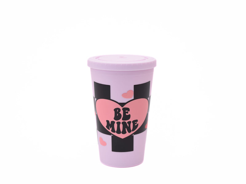 Pink “Be Mine” Cup with straw