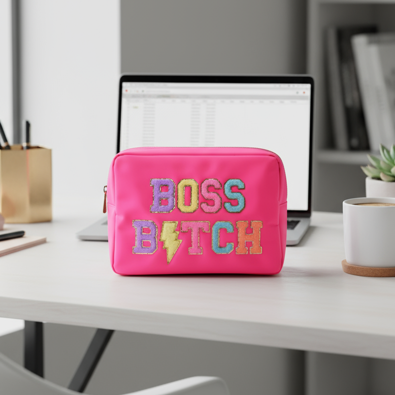 "Boss B*tch" Large Pouch, Neon Pink