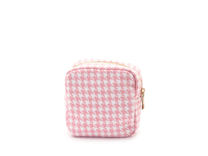 Pink Houndstooth Personalised Pouch - Extra Small